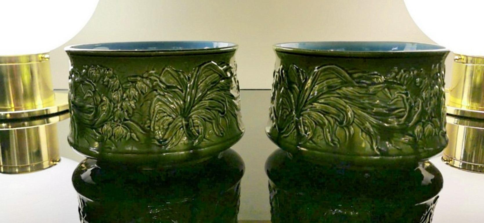 Art Noveau French Pair of Ceramic Barbotine  Cachepots  13