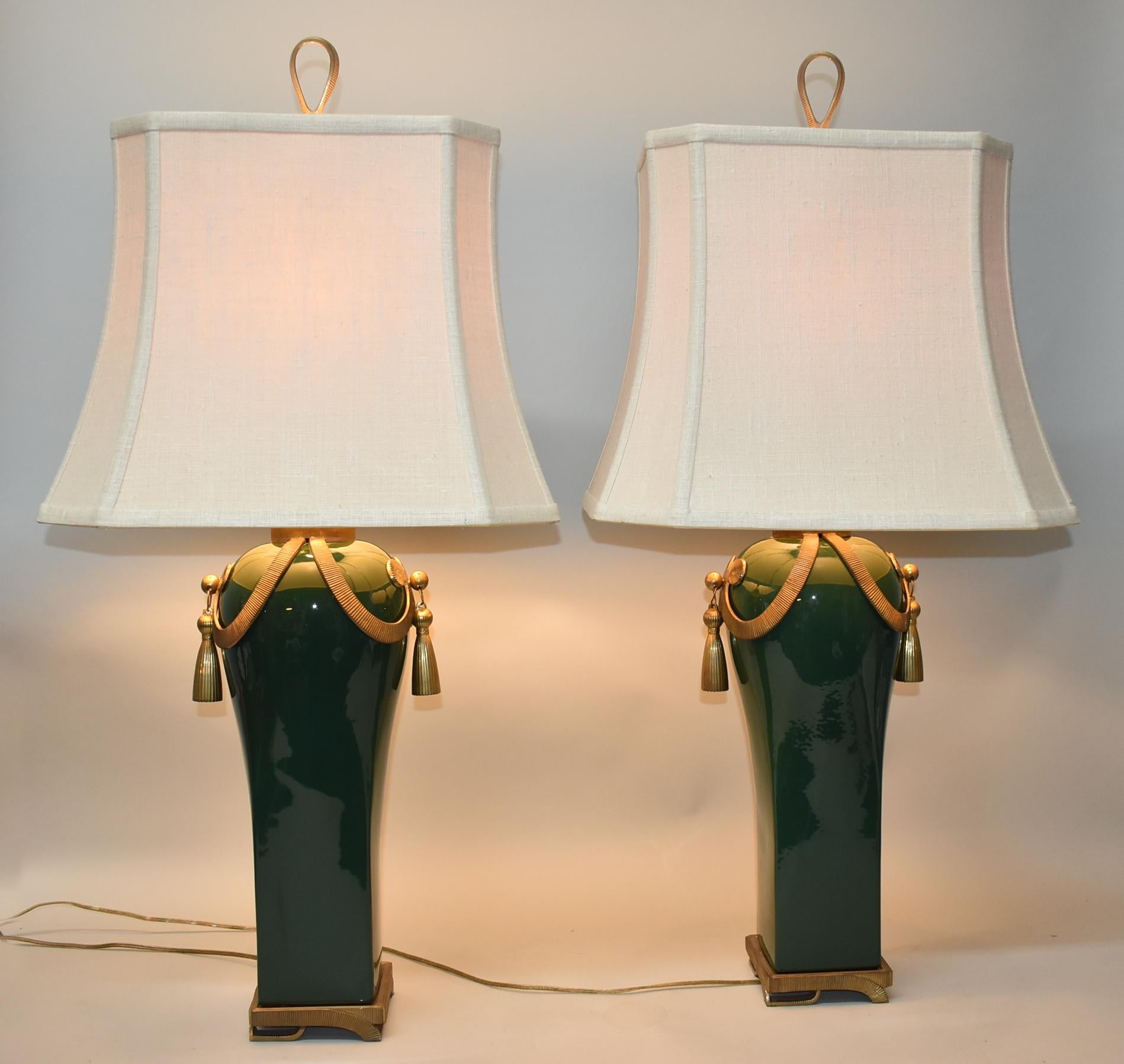 Pair Ceramic & Brass Table Lamps By Chapman 4