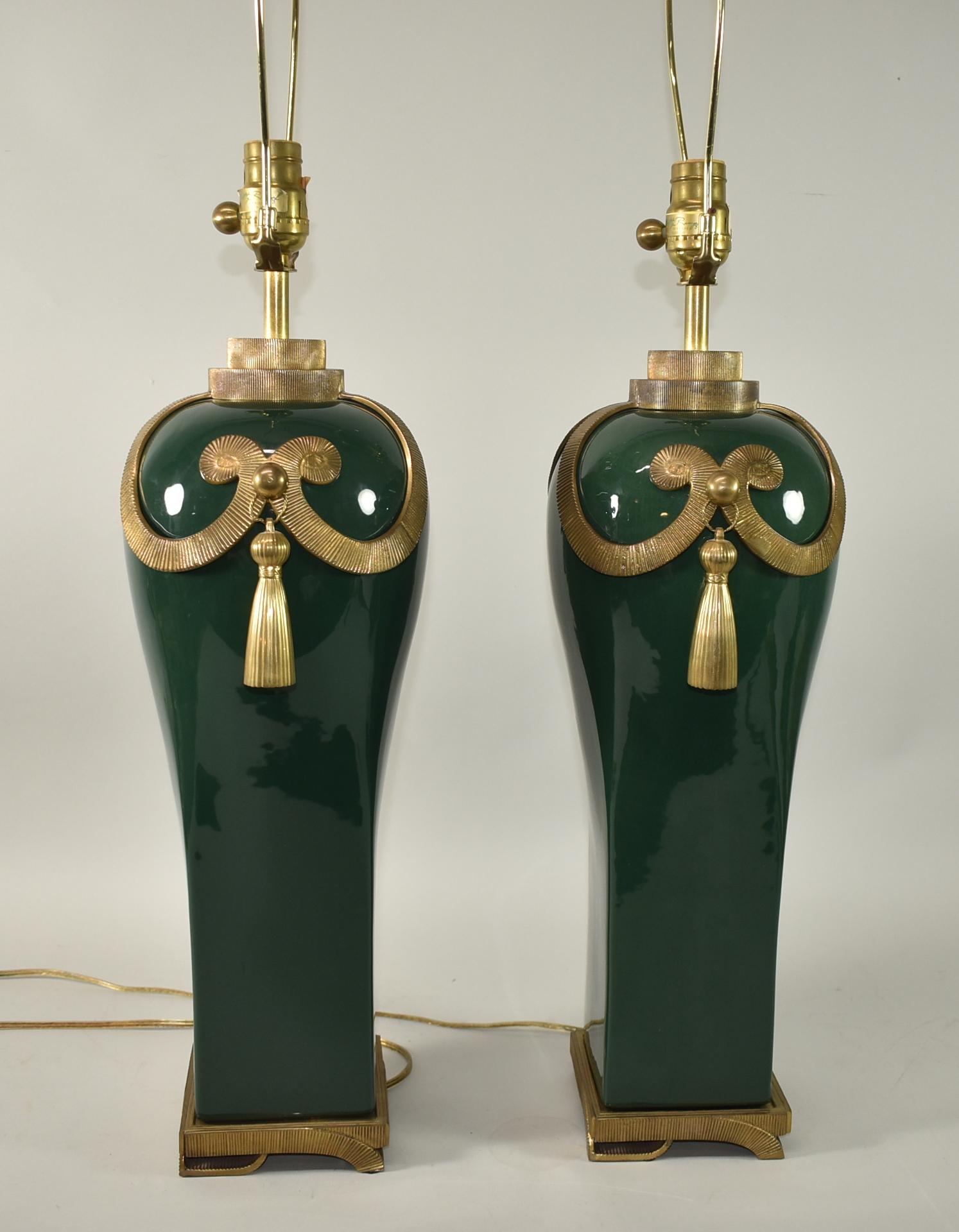 Pair Ceramic & Brass Table Lamps By Chapman 1