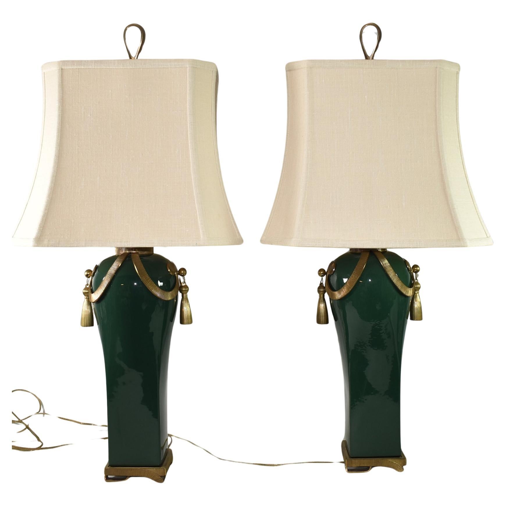 Pair Ceramic & Brass Table Lamps By Chapman