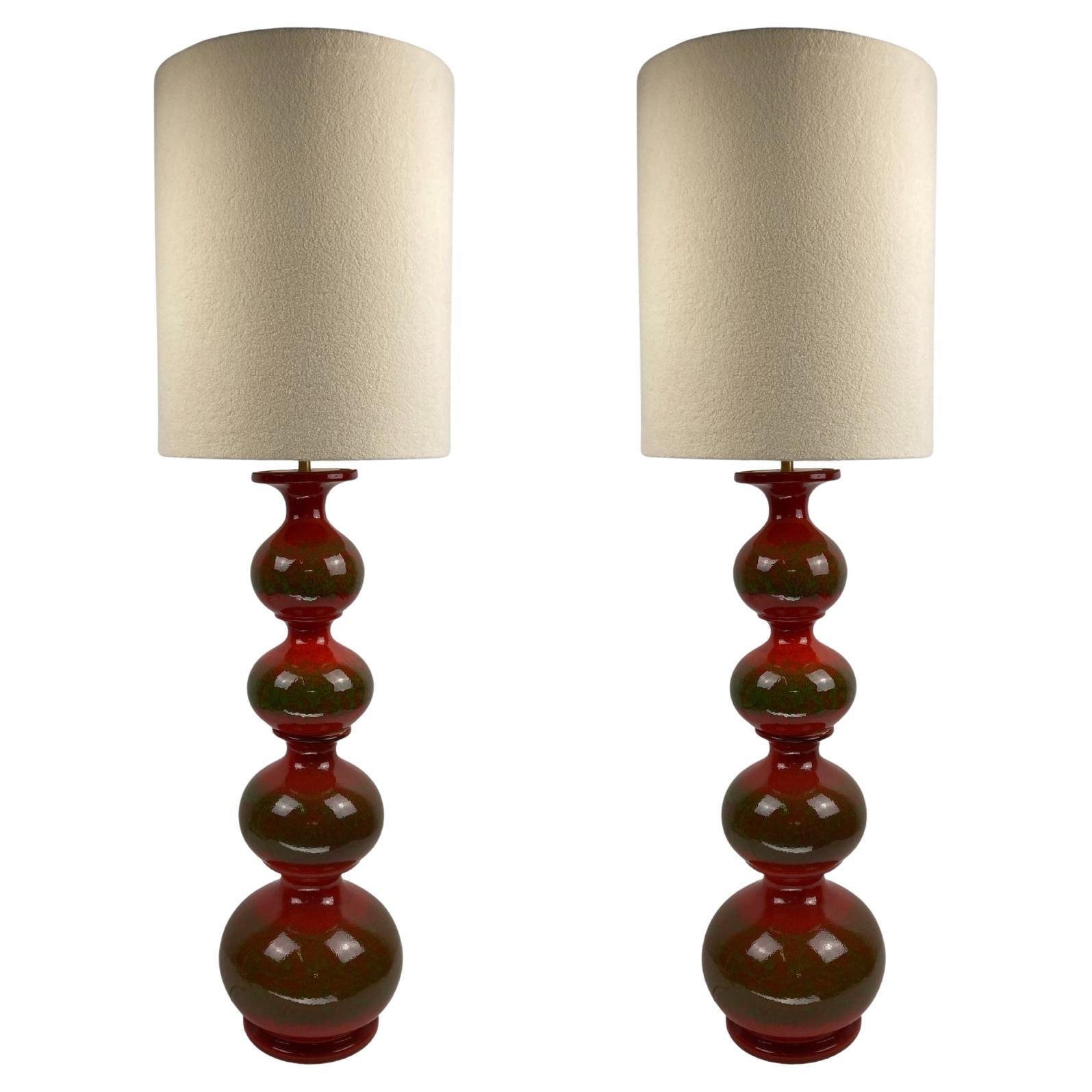 Paire de lampadaires ou de lampes de table ondulés en céramique Kaiser Leuchten, années 1960 en vente