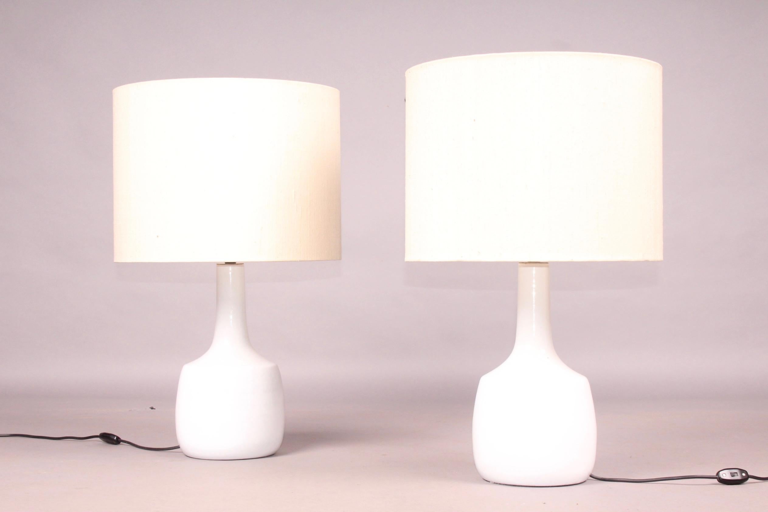 Swiss Pair of Ceramic Devaux Signed Lamp