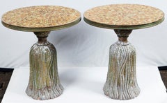 1940s Gold Ceramic Mosaic Tile Tassel Tables with Cast Iron Base