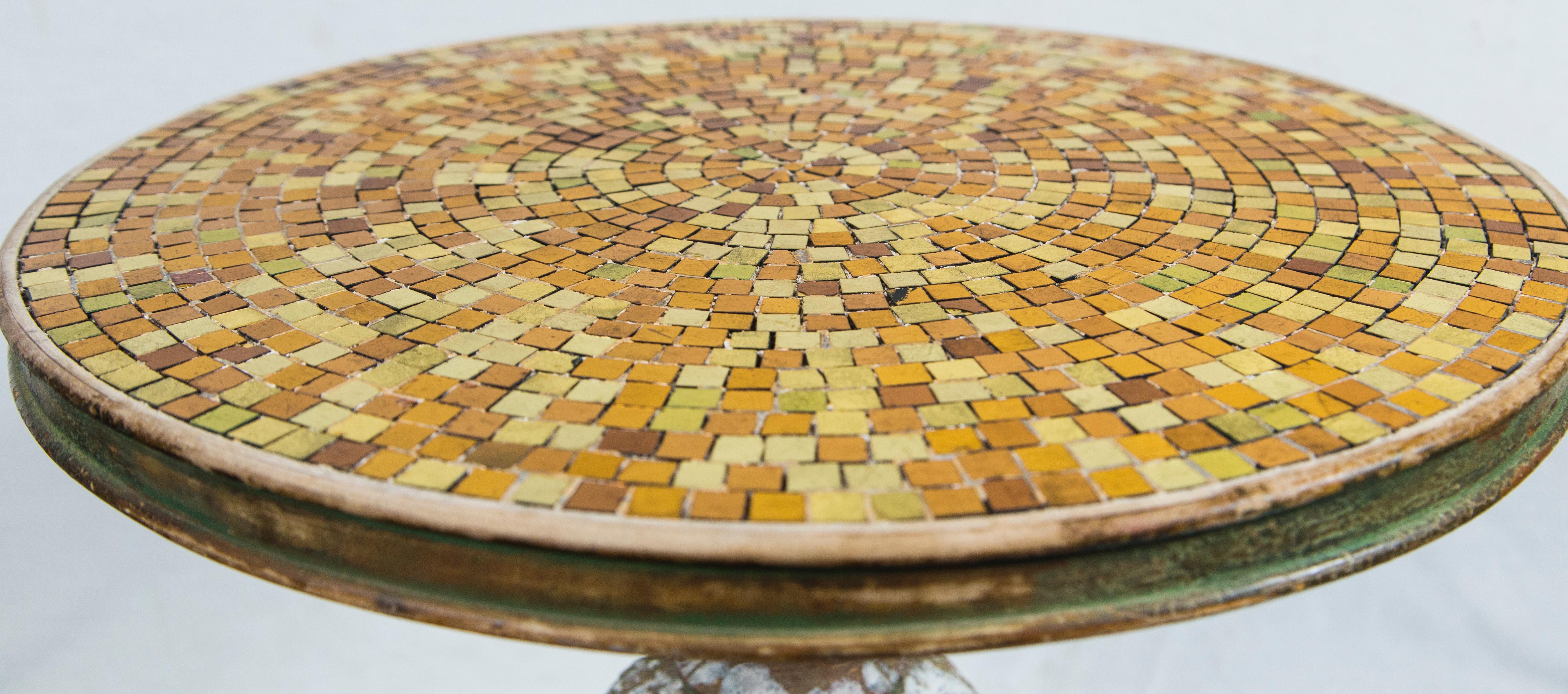 Pair of Ceramic Mosaic Tile Top Tassel Tables For Sale 1