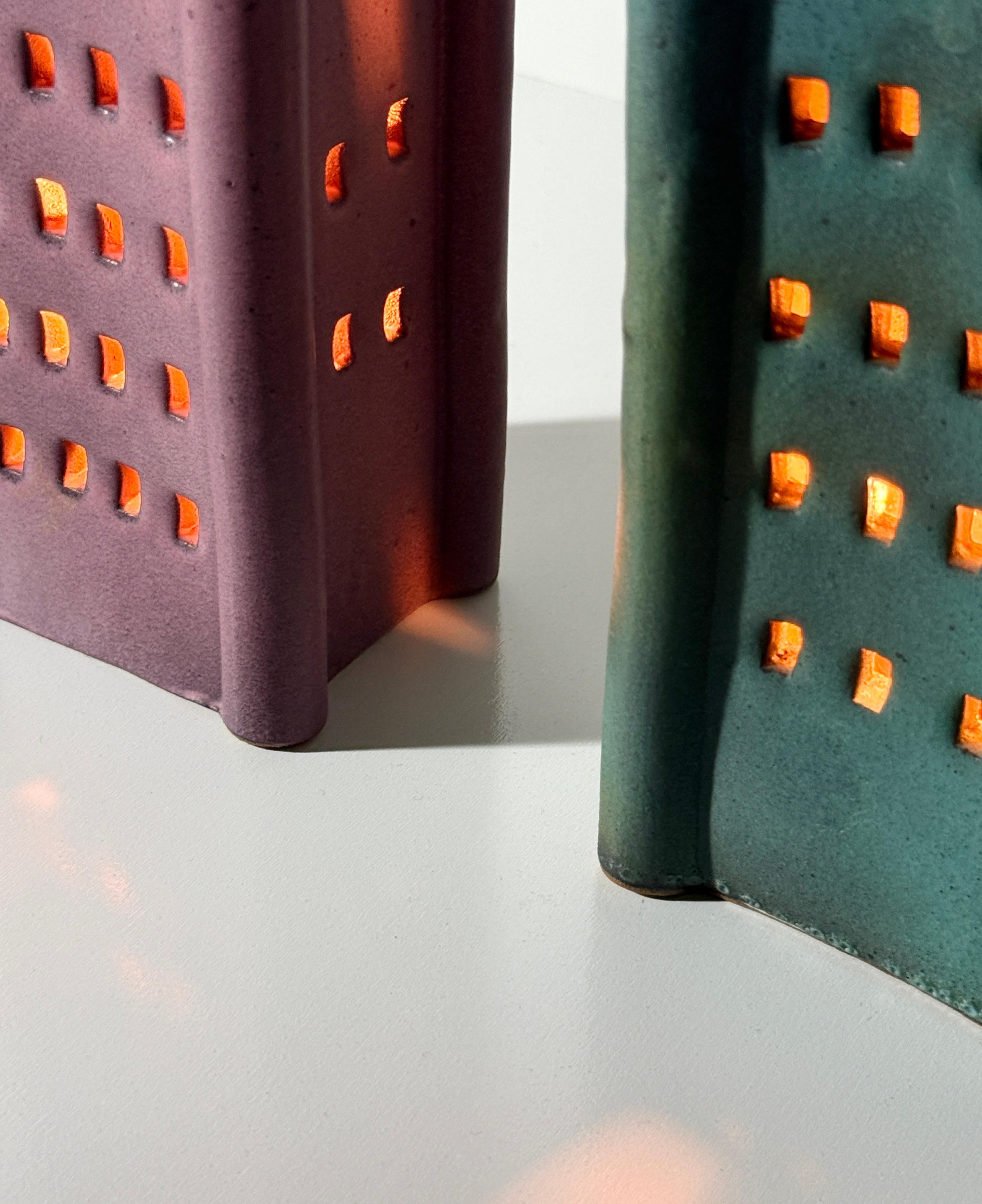 Pair Ceramic Skyscraper Building Sculpture Lamps by Doug Spalding Studio Pottery For Sale 4