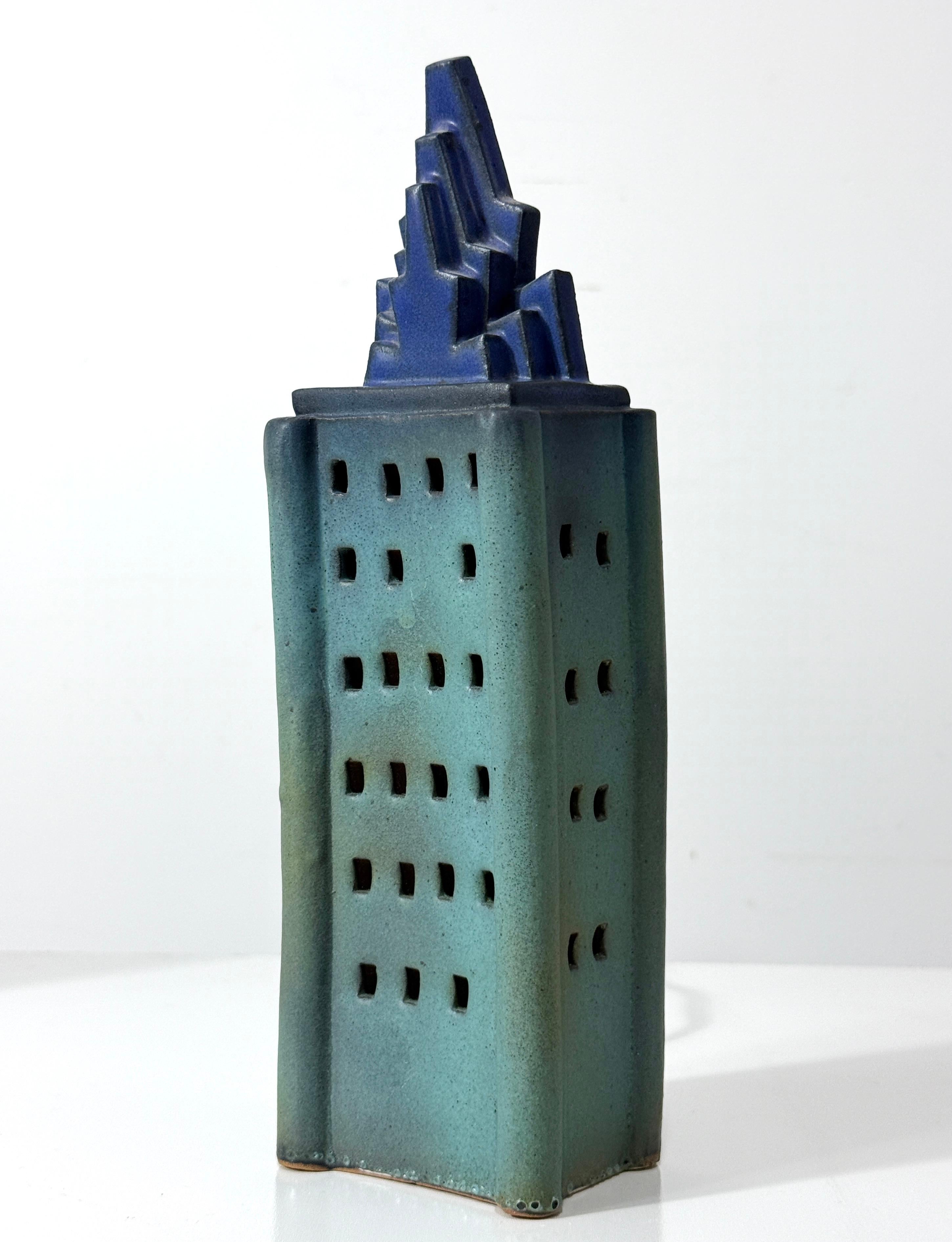 Pair Ceramic Skyscraper Building Sculpture Lamps by Doug Spalding Studio Pottery For Sale 6