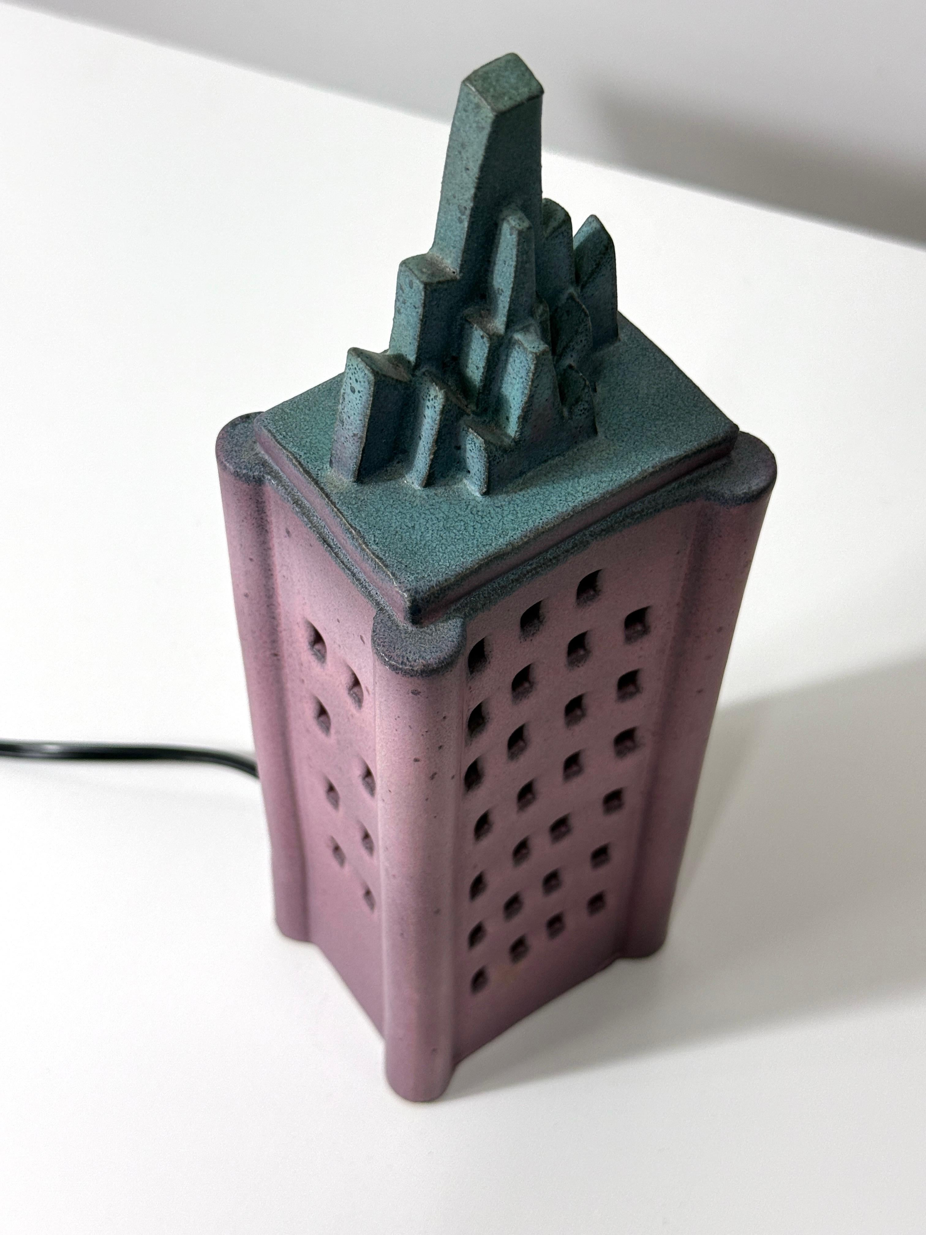 Pair Ceramic Skyscraper Building Sculpture Lamps by Doug Spalding Studio Pottery For Sale 7