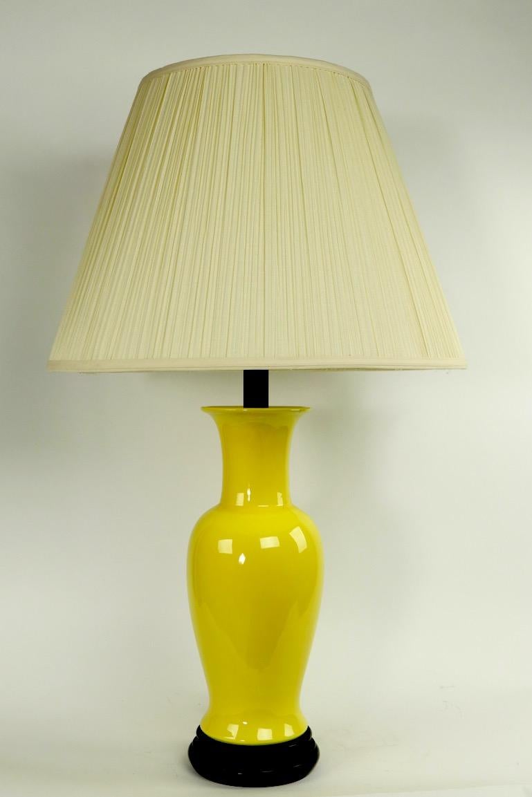 Pair of Ceramic Table Lamps in Bright Yellow Glaze Attributed to Warren Kessler For Sale 4