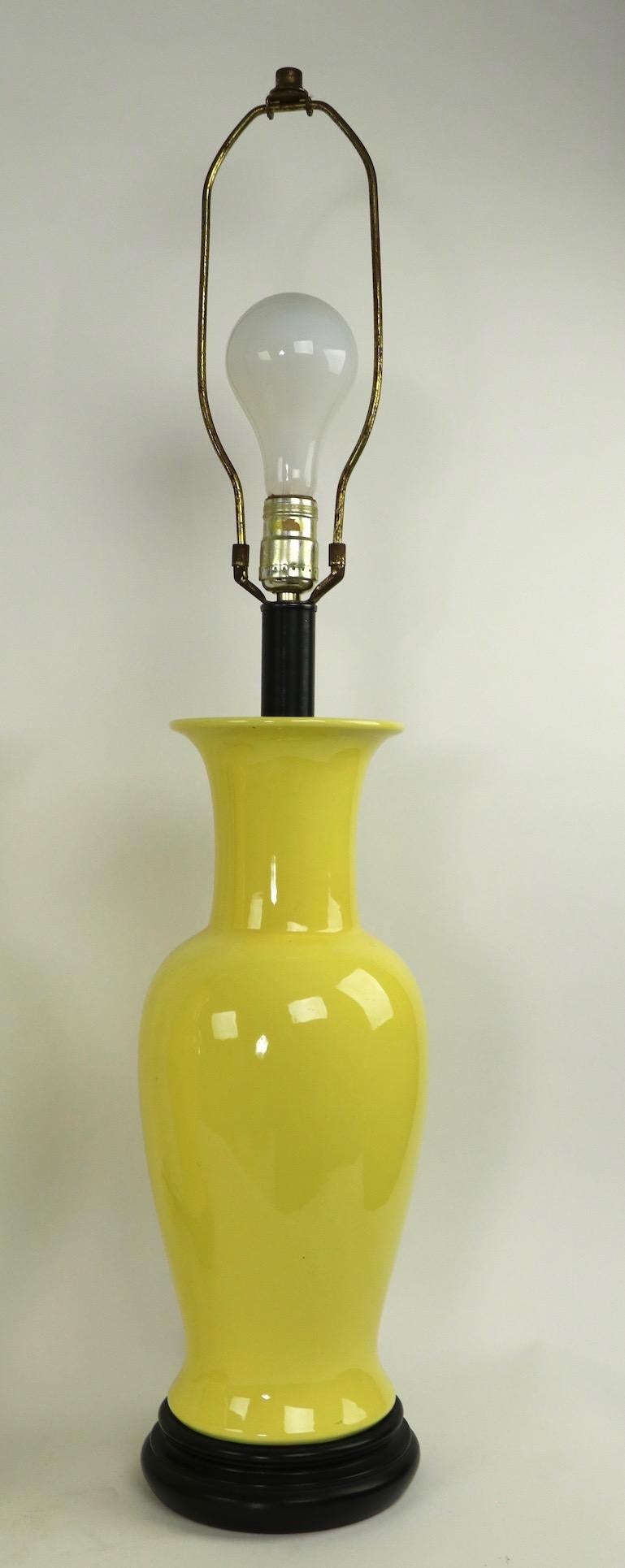 Pair of Ceramic Table Lamps in Bright Yellow Glaze Attributed to Warren Kessler For Sale 1