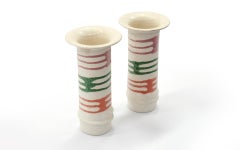 Pair of Ceramic Vases, Textured White with Orange, Green and Red, 1980s