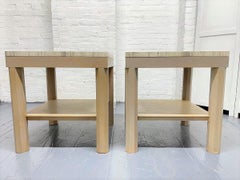 Pair Cerused Oak and Travertine Top Side Tables