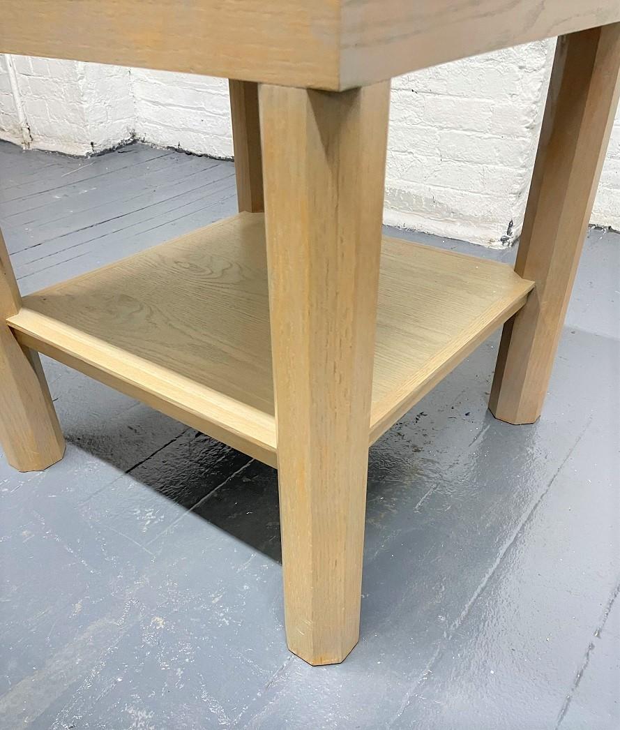 Modern Pair Cerused Oak and Travertine Top Side Tables For Sale