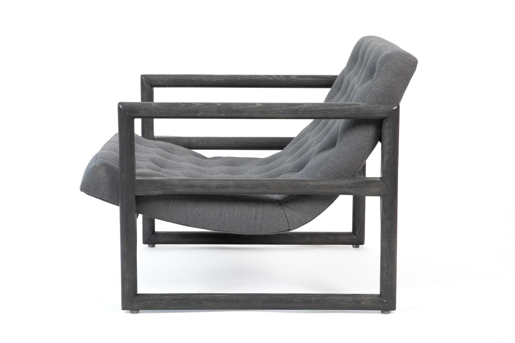 Mid-20th Century Pair of Grey Cerused Oak and Upholstered Lounge Chairs