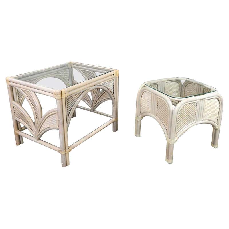 Organic Modern Woven Wicker Rattan Side or End Table with Rectangular ...