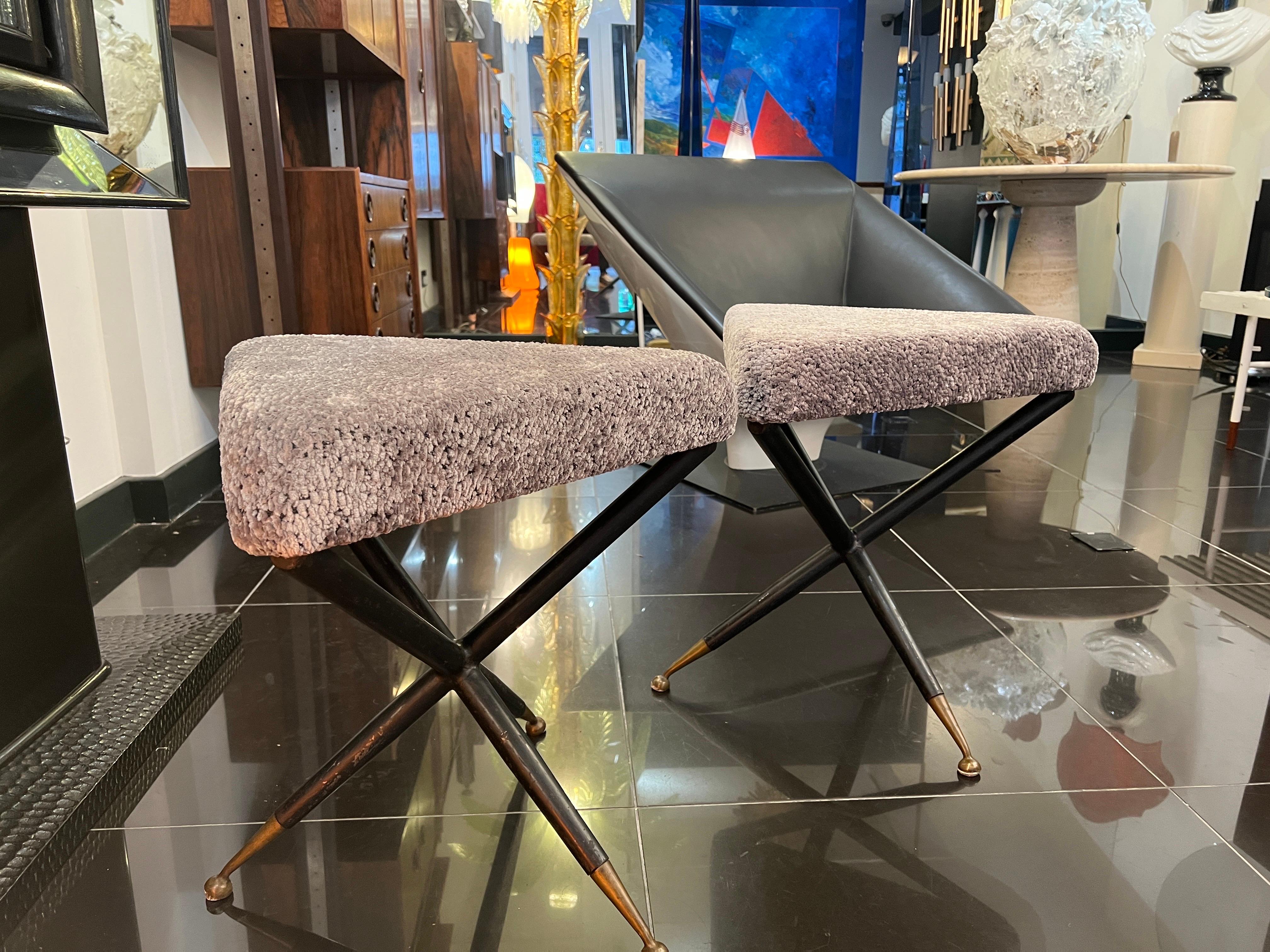 Brushed Pair Cesare Lacca triangular stools or ottomans 