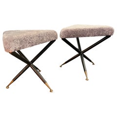 Pair Cesare Lacca triangular stools or ottomans