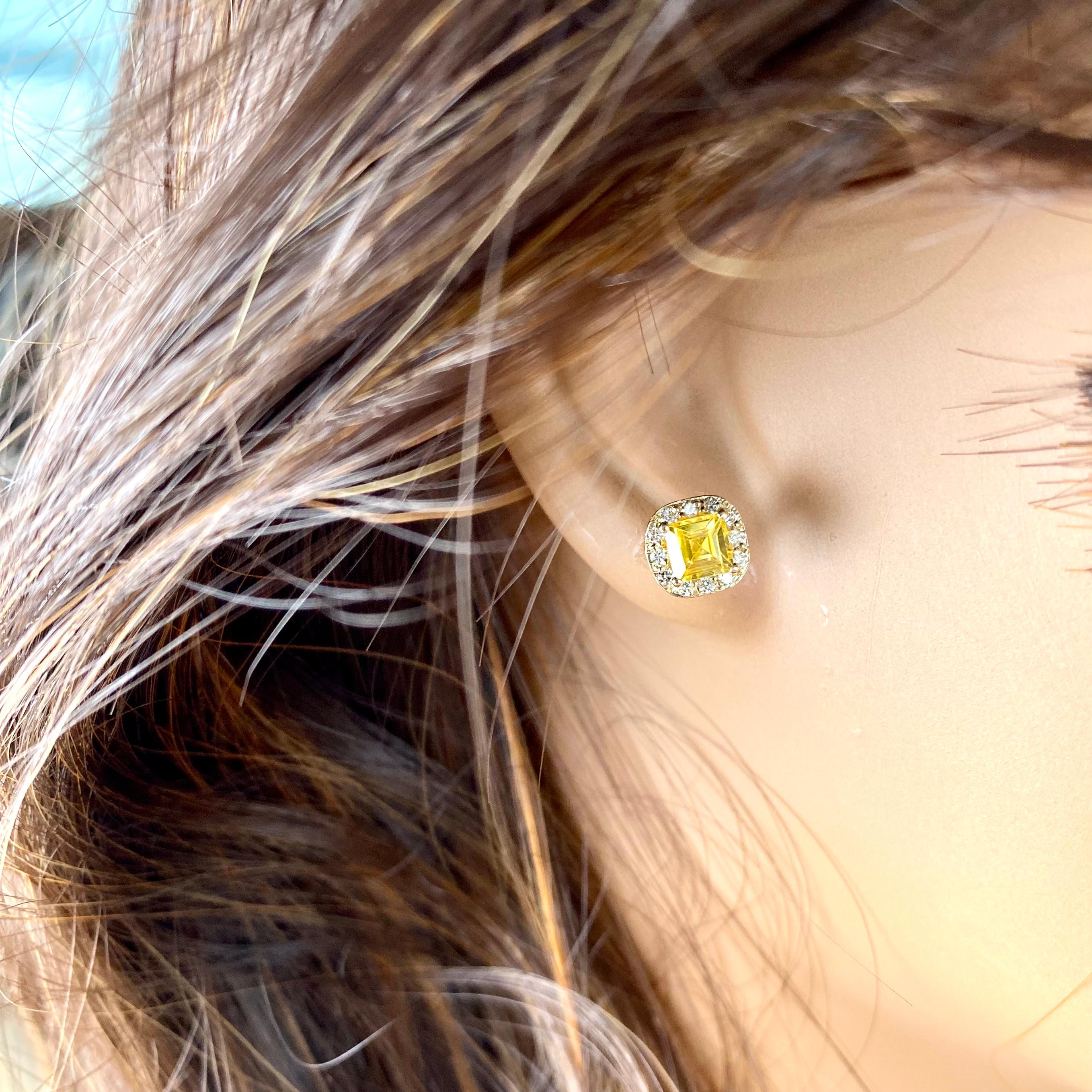 Contemporary Ceylon Yellow Sapphire Diamonds 1.75 Carat Halo Style Gold Asscher Earrings 