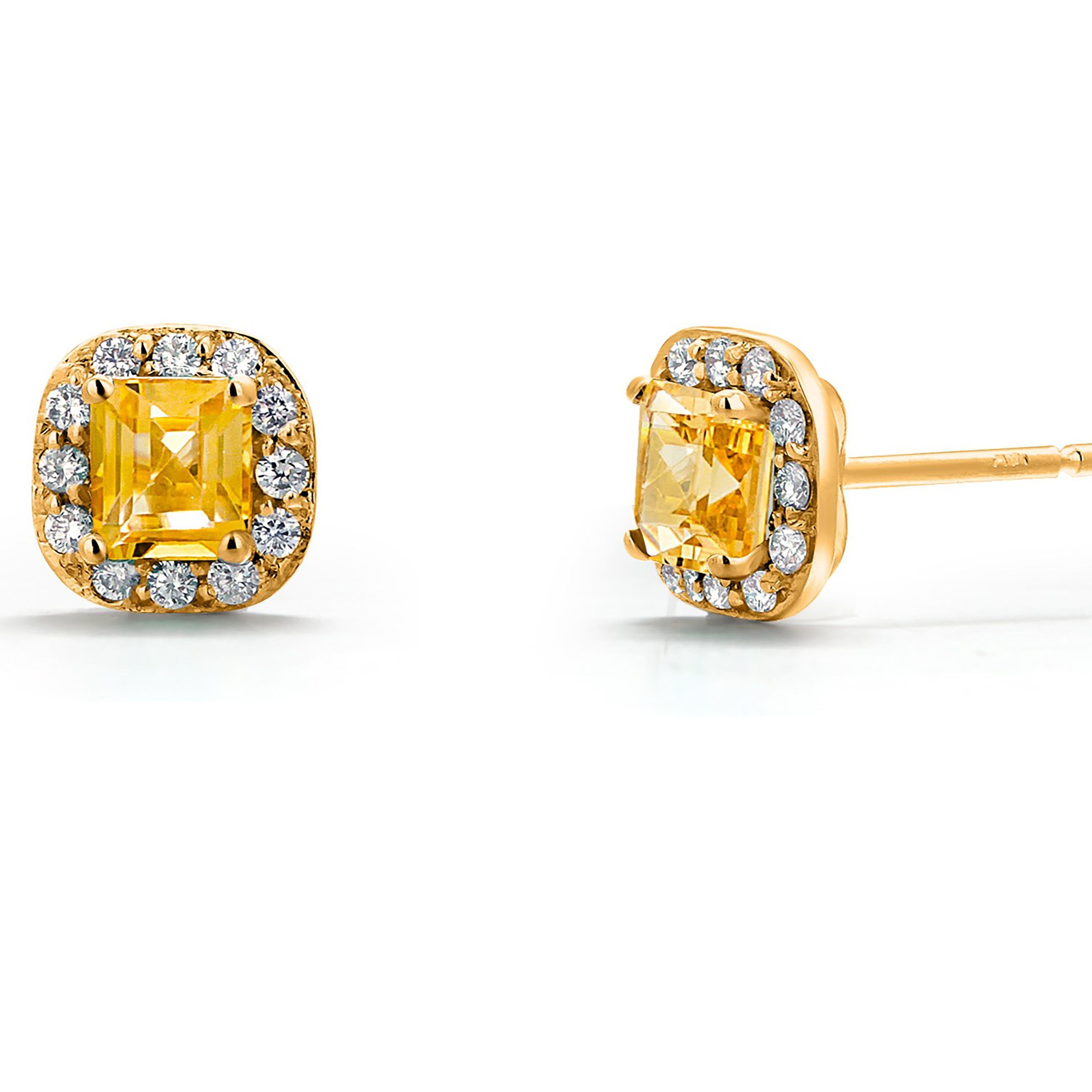 Ceylon Yellow Sapphire Diamonds 1.75 Carat Halo Style Gold Asscher Earrings  In New Condition In New York, NY