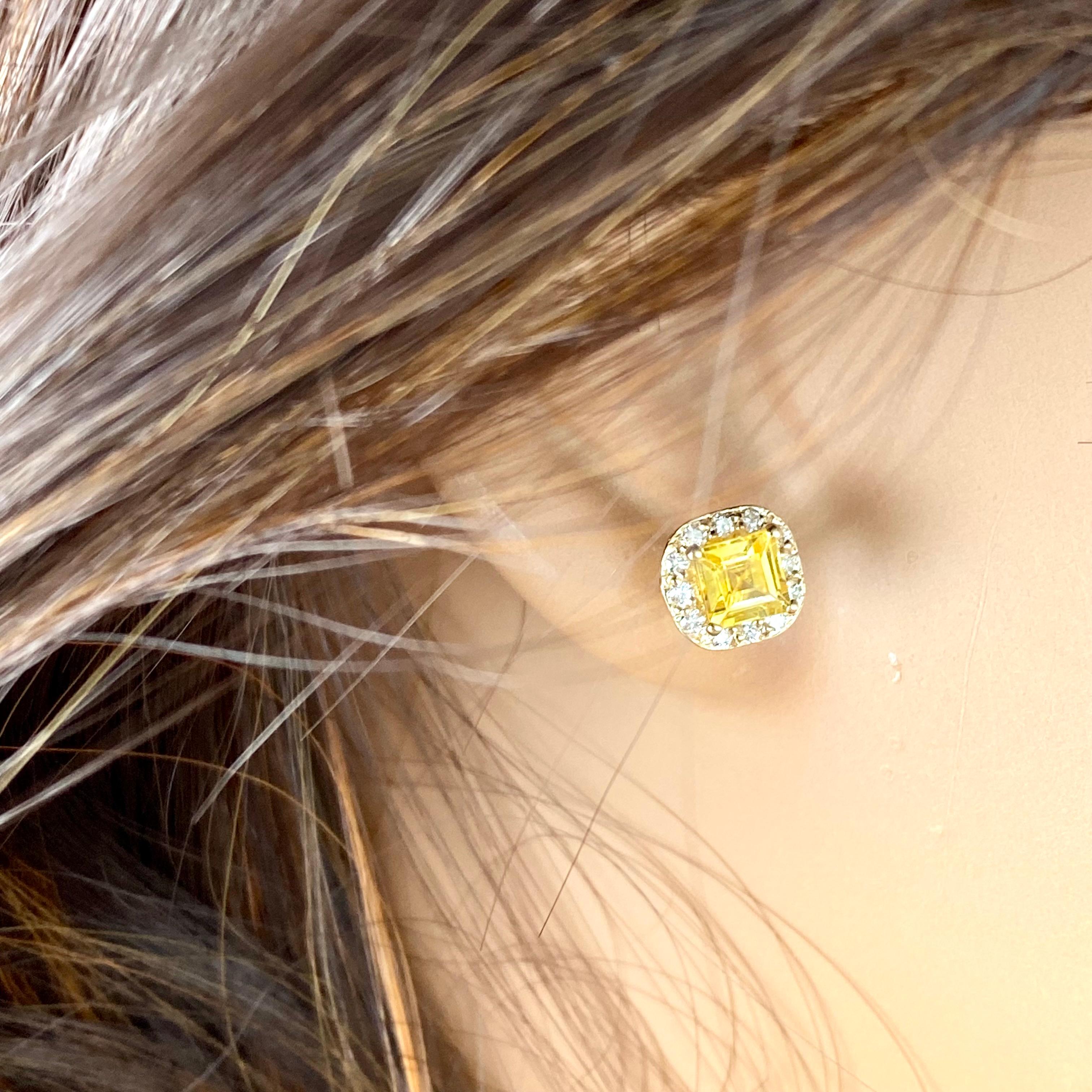 Women's Ceylon Yellow Sapphire Diamonds 1.75 Carat Halo Style Gold Asscher Earrings 