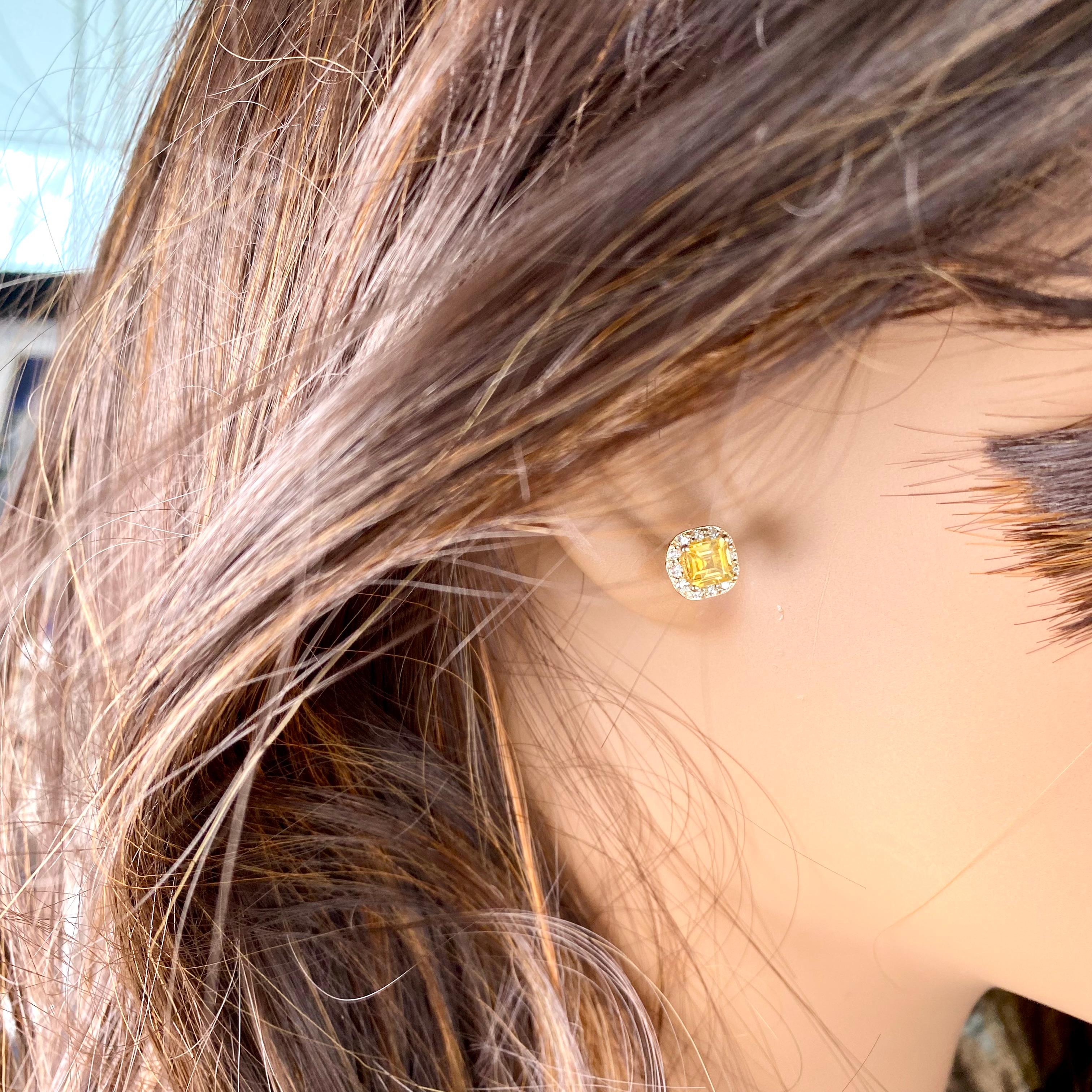 Ceylon Yellow Sapphire Diamonds 1.75 Carat Halo Style Gold Asscher Earrings  1