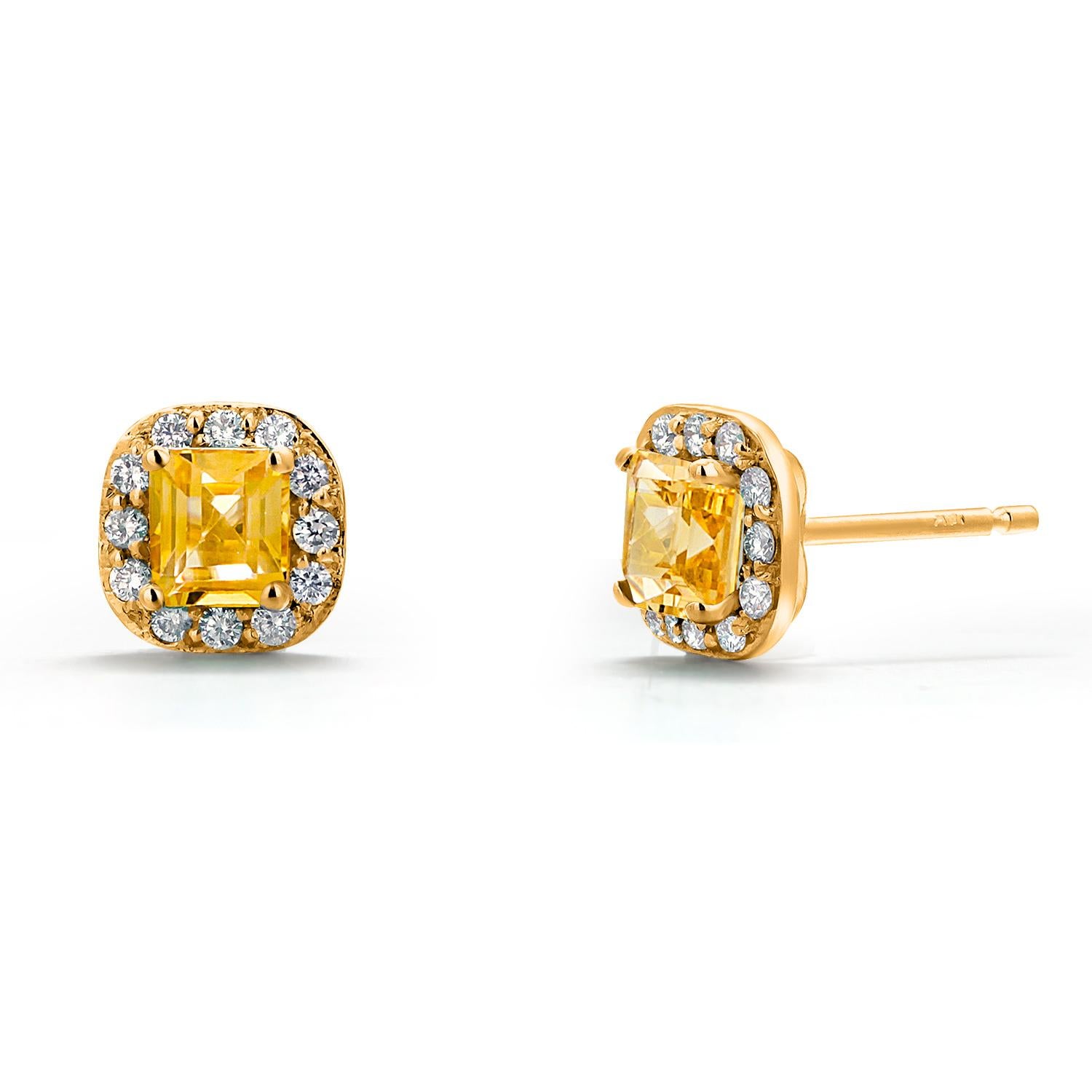 Ceylon Yellow Sapphire Diamonds 1.75 Carat Halo Style Gold Asscher Earrings  2