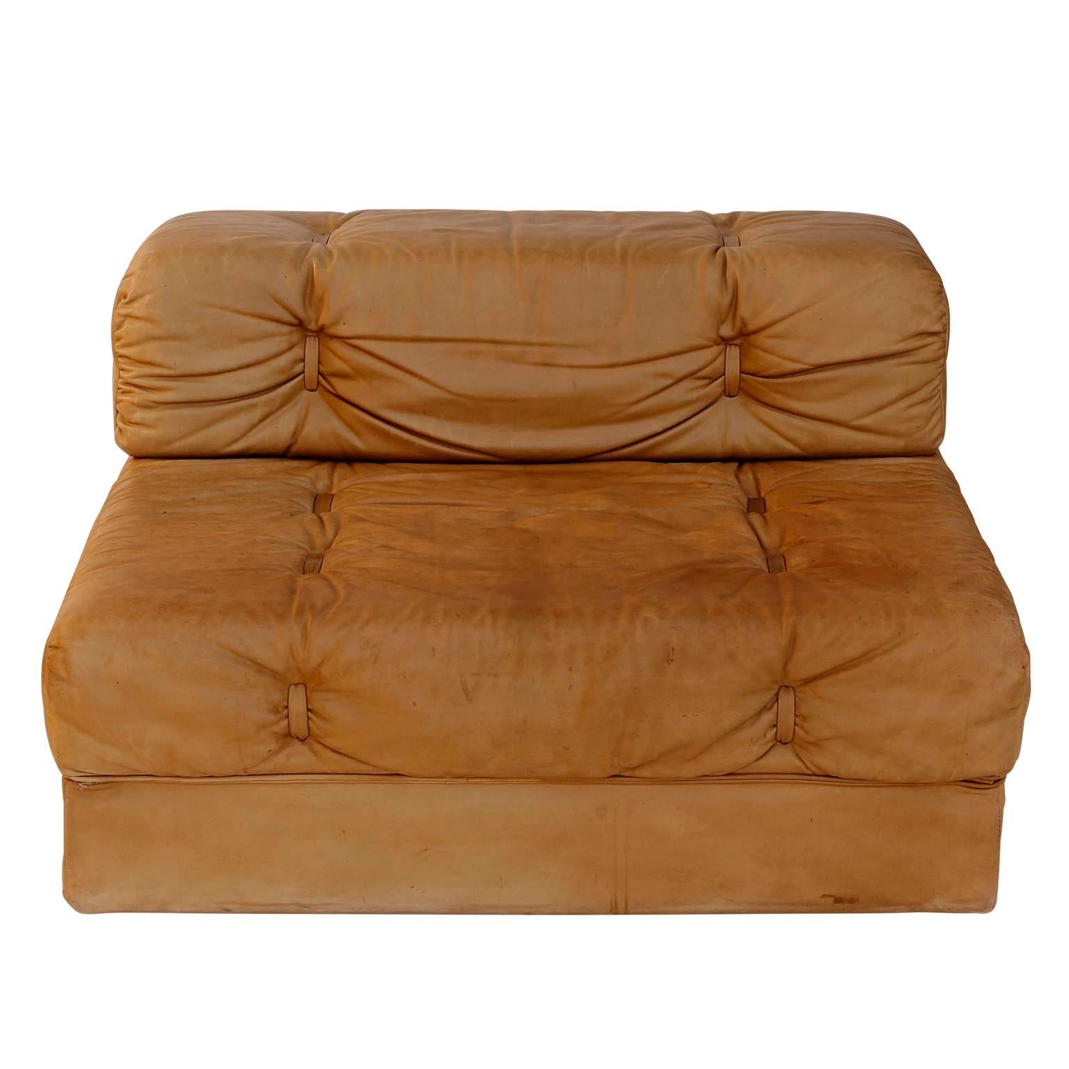 Pair of Chairs Convertable Bed Daybed Sofa 'Atrium', Wittmann, Cognac Leather 2