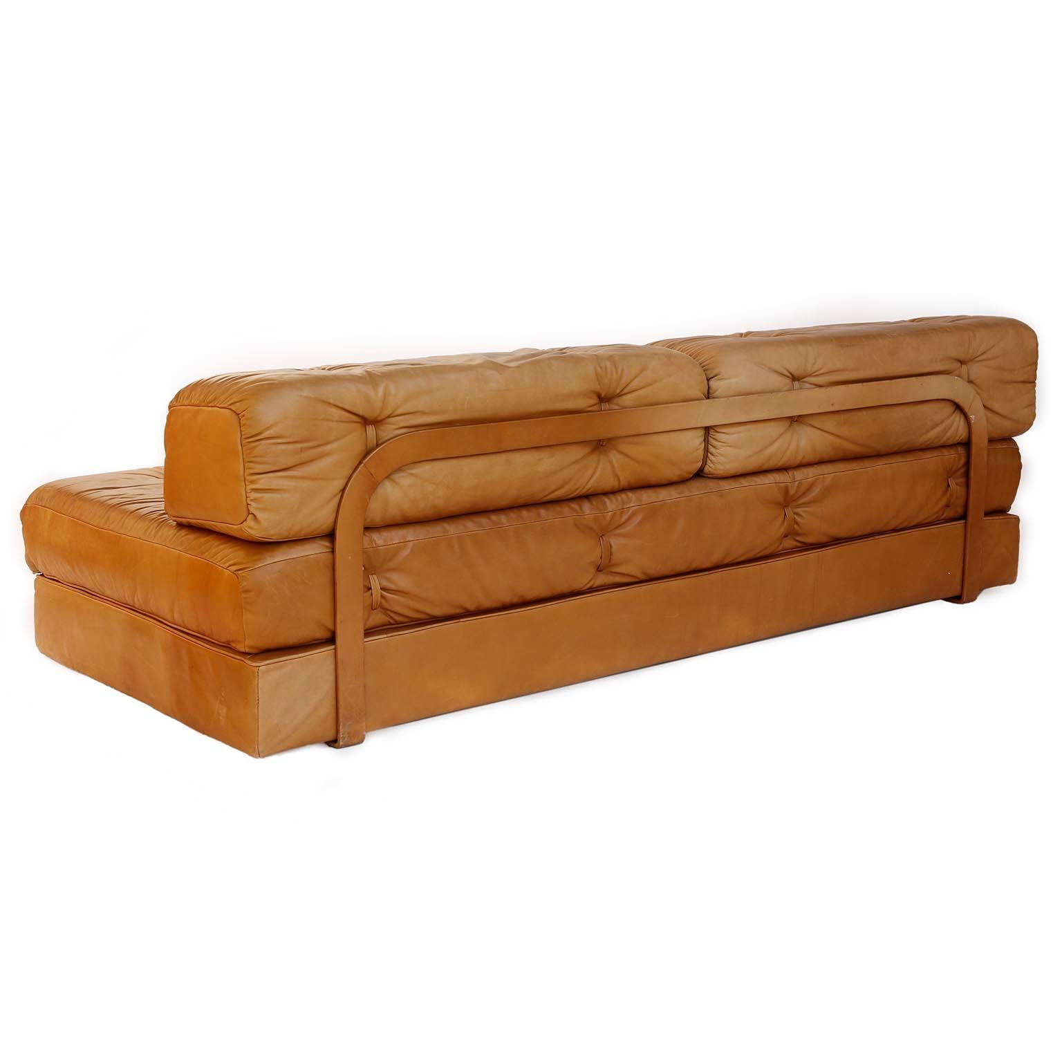 Pair of Chairs Convertable Bed Daybed Sofa 'Atrium', Wittmann, Cognac Leather 10