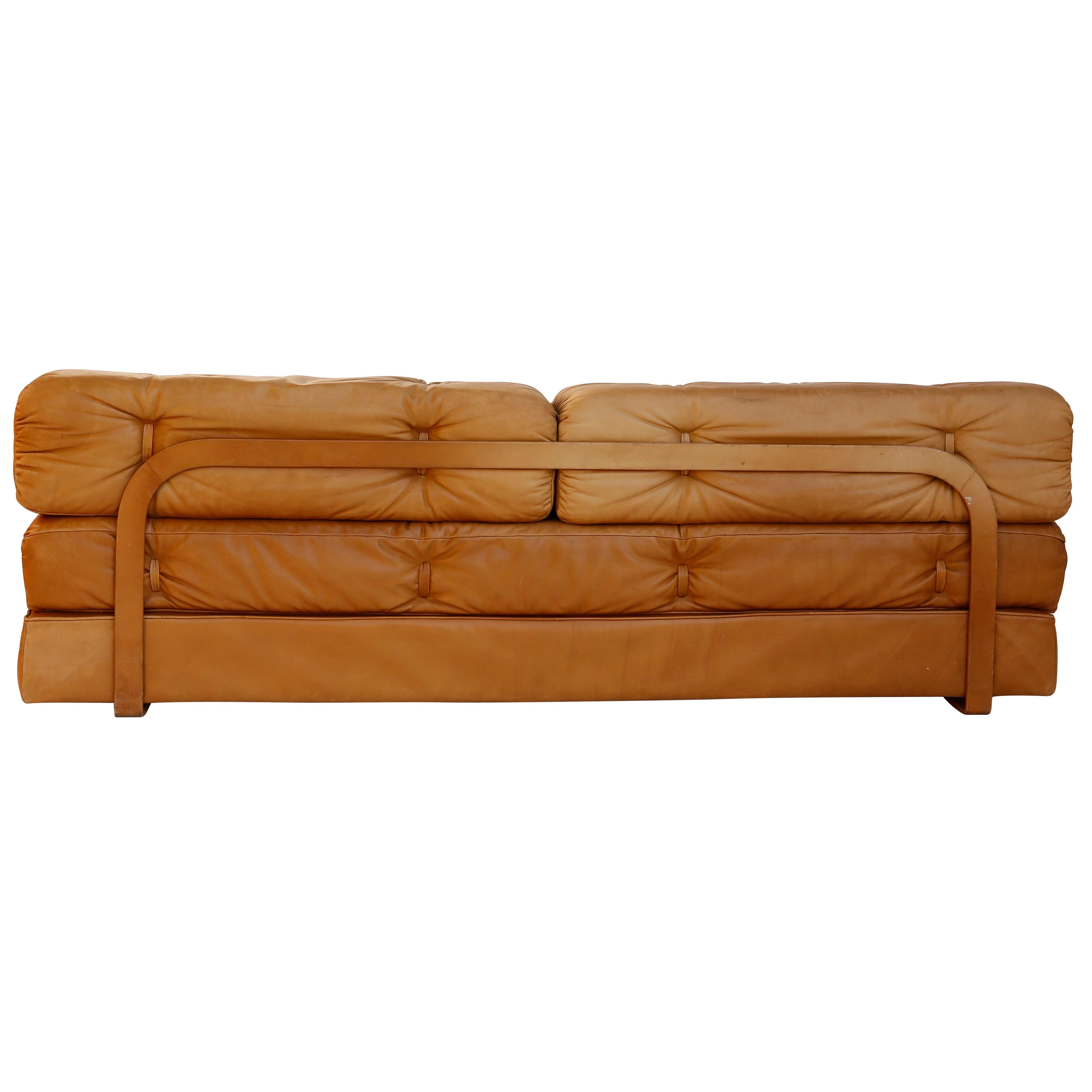 Pair of Chairs Convertable Bed Daybed Sofa 'Atrium', Wittmann, Cognac Leather 12