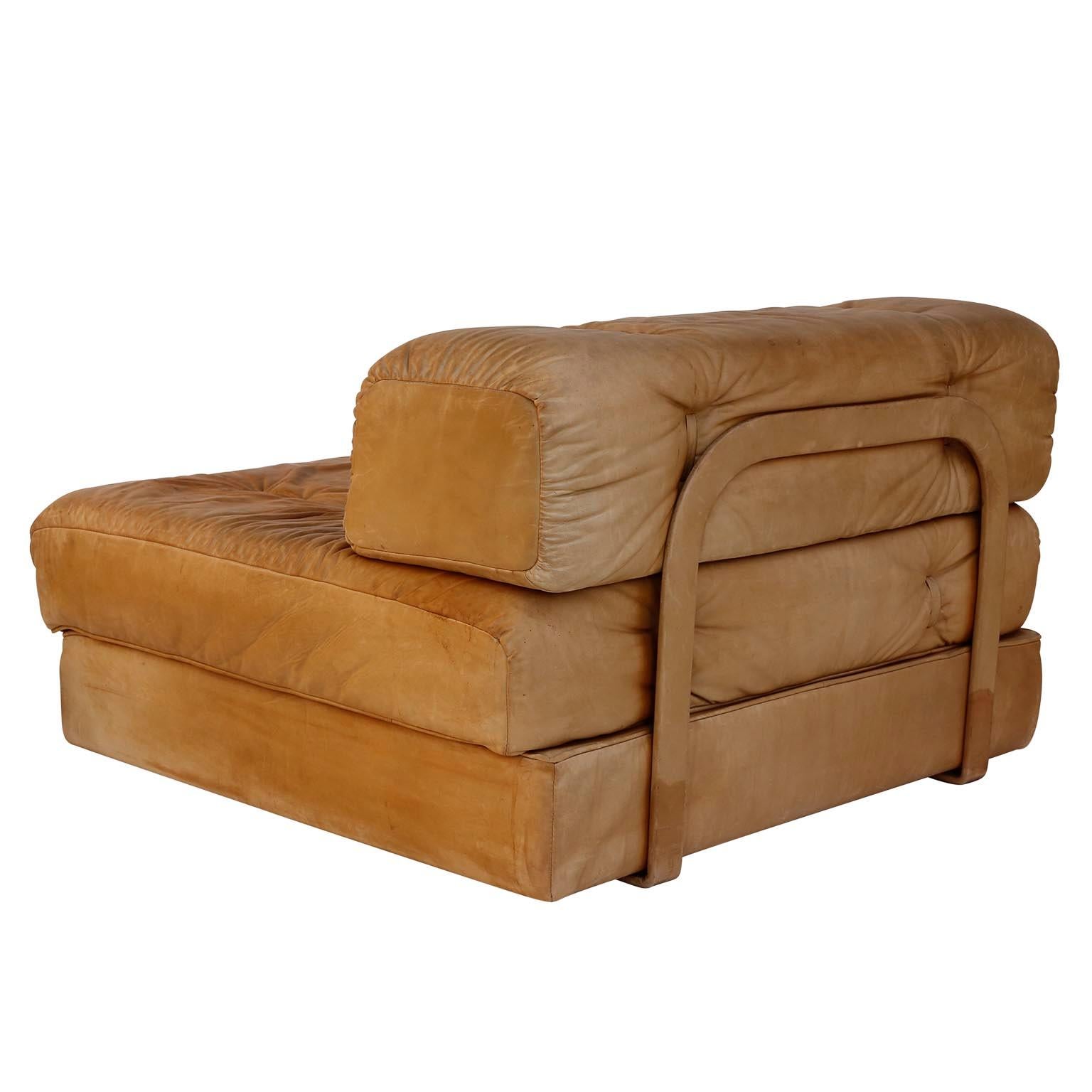 Late 20th Century Pair of Chairs Convertable Bed Daybed Sofa 'Atrium', Wittmann, Cognac Leather