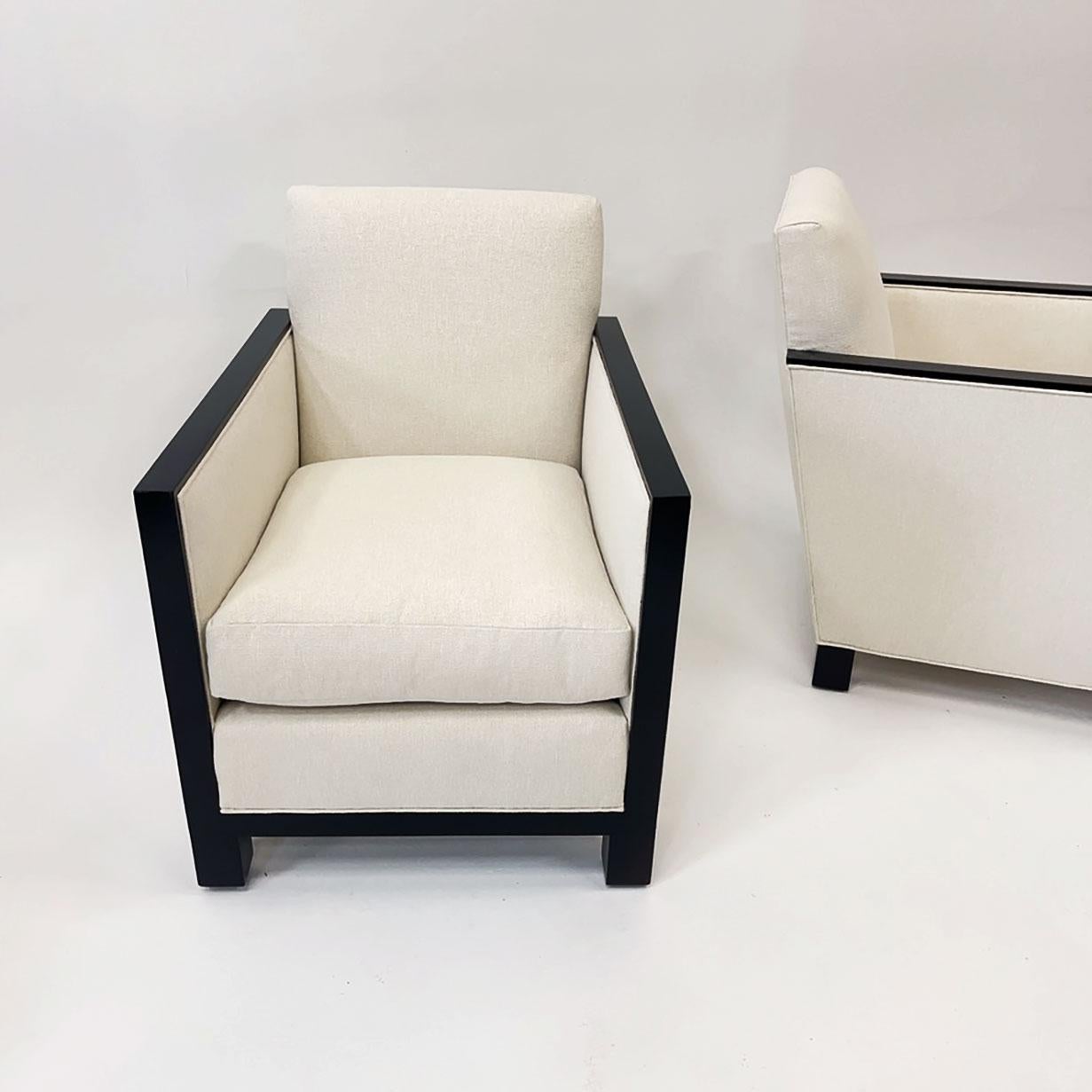 Art Deco Pair Chairs in the Style of Jean Michel Frank, circa 1930s For Sale