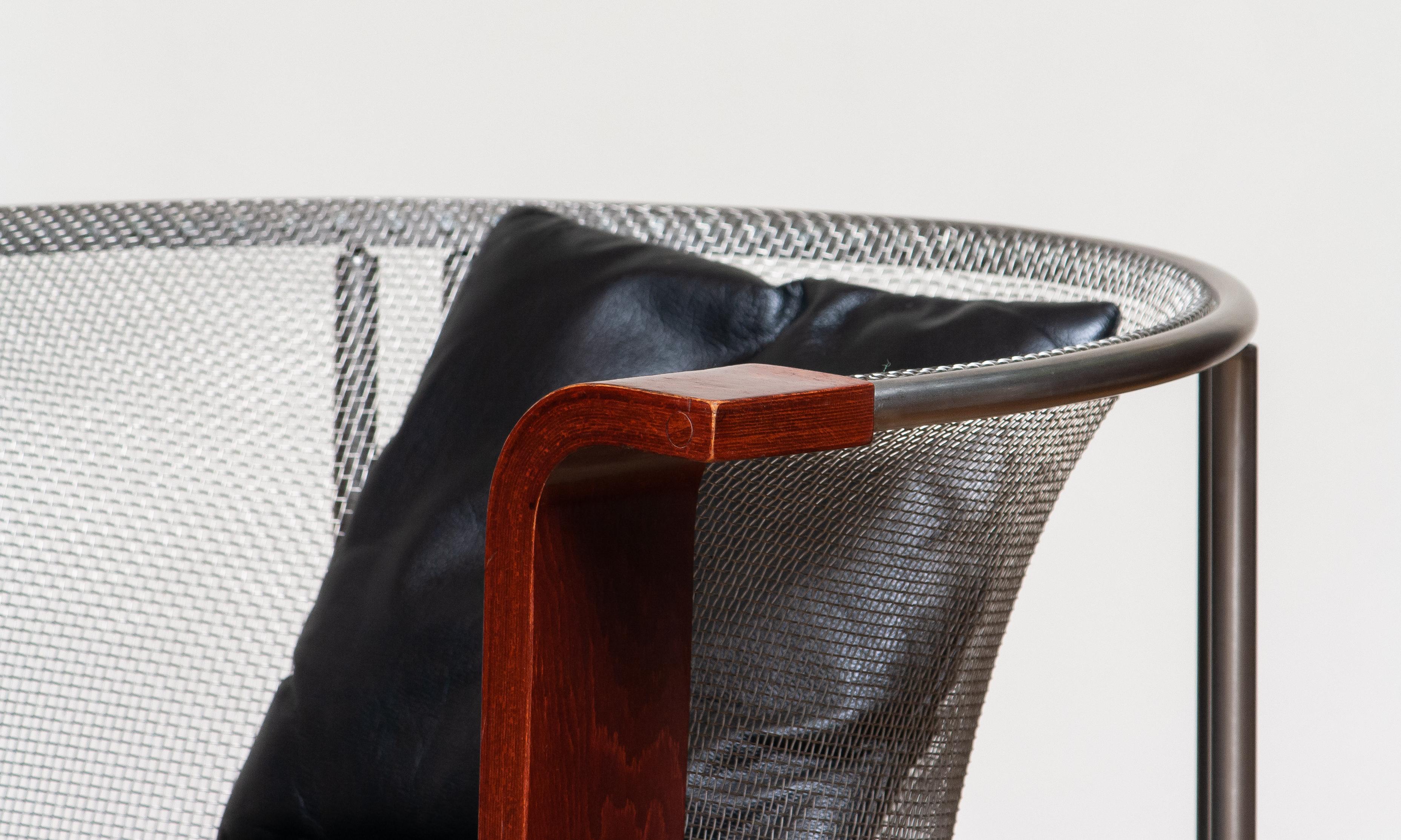 Late 20th Century Pair Chairs of Mesh and Welded Stainless Steel and Leather and Wood from Italy