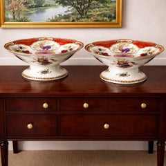 Pair Chamberlains Worcester Dragon in Compartments Porcelain Compotes c1820