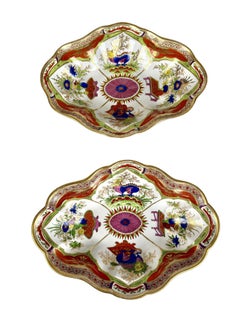 Pair Chamberlains Worcester Dragon in Compartments Porcelain Compotes c1820