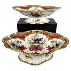 Pair Chamberlains Worcester Dragon in Compartments Porcelain Compotes c1820