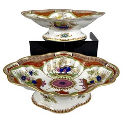Pair Chamberlains Worcester Dragon in Compartments Porcelain Compotes c1820