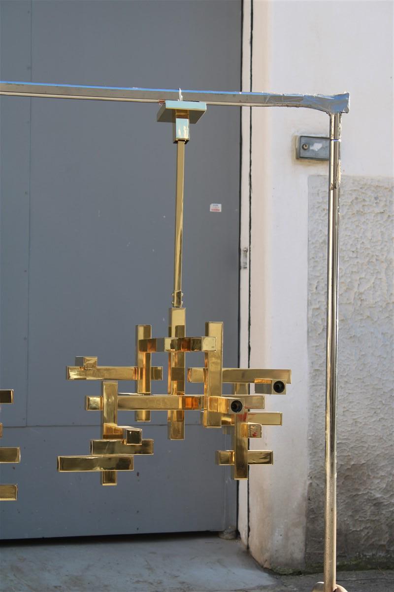 Minimalist Pair Chandelier Italian Cubic Design Sciolari Gold Brass Minimal Design