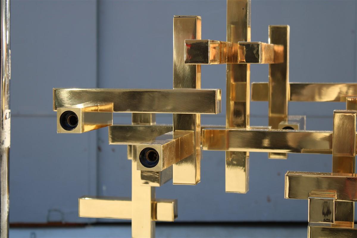 Pair Chandelier Italian Cubic Design Sciolari Gold Brass Minimal Design 2
