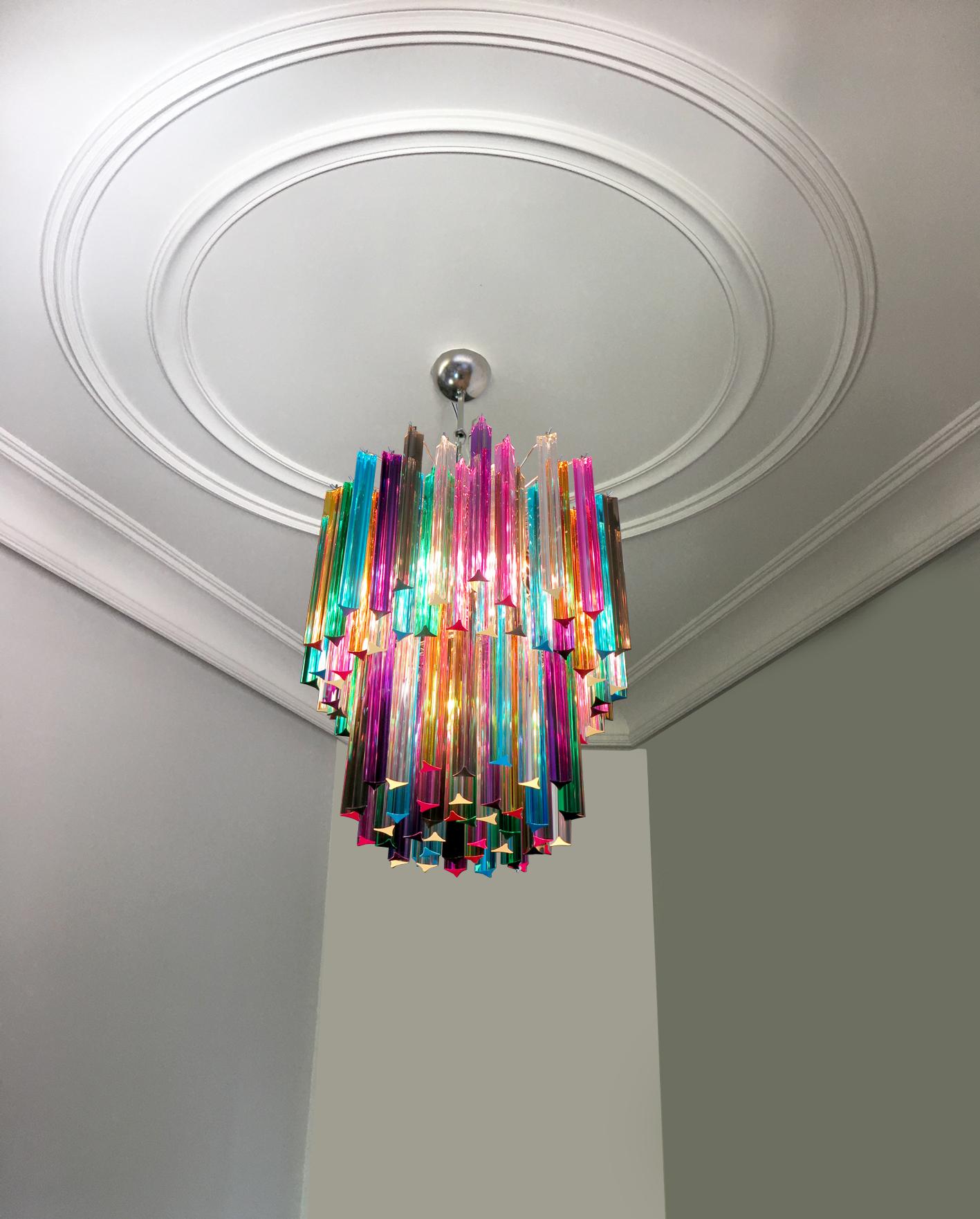 Coppia di lampadari Multi-Color 107 Triedri, Murano, anni '70 in vendita 1