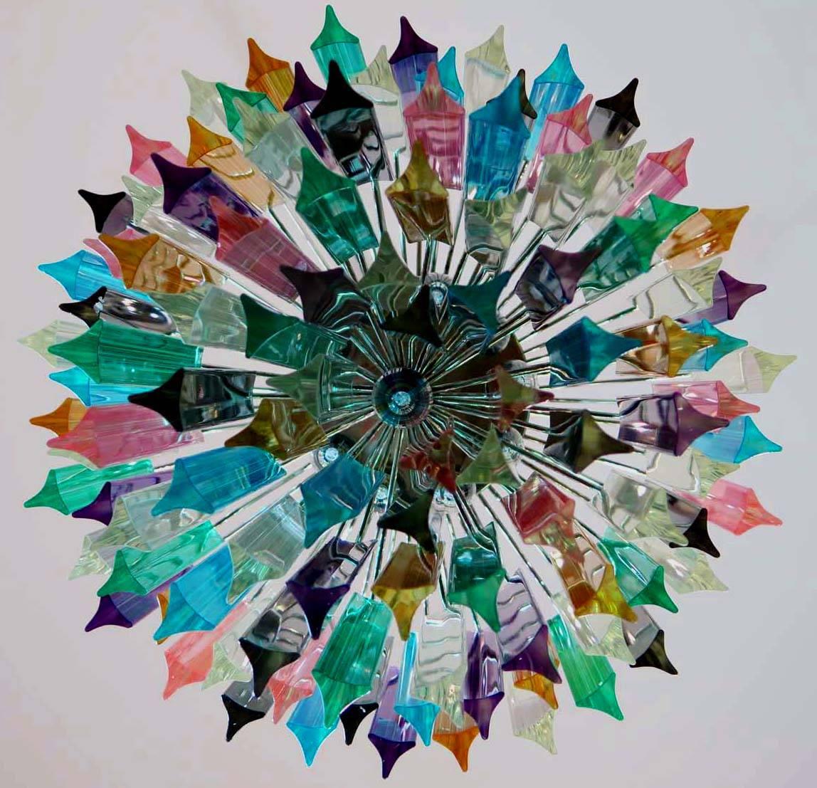 Pair of Chandeliers Multi-Color, 107 Triedri, Murano, 1970s 2