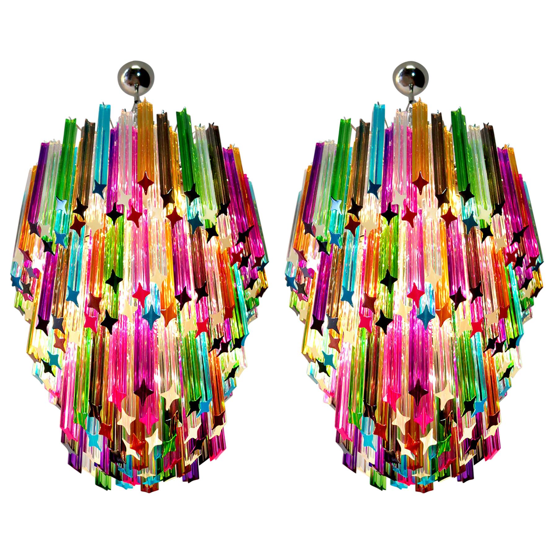 Paire de lustres Quadriedri multicolores à prismes 184, Murano, années 1980