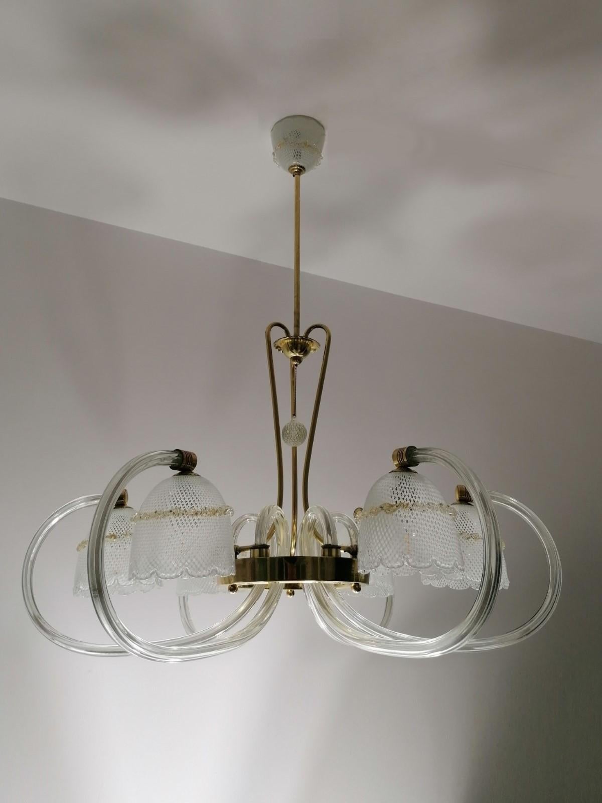 Paire de lustres Reticello de Barovier & Toso. Murano, 1940 en vente 4