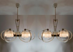 Pair Chandeliers "Reticello" by Barovier & Toso. Murano, 1940