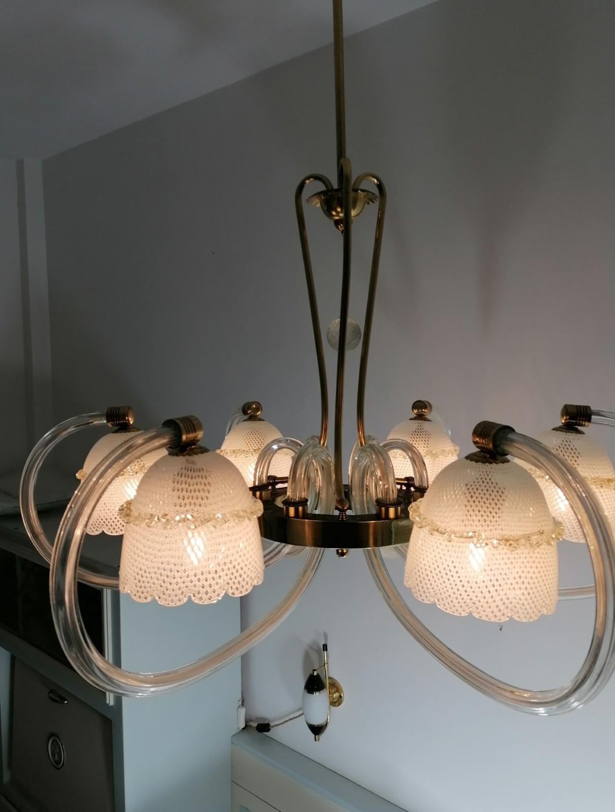 Paire de lustres Reticello de Barovier & Toso. Murano, 1940 Bon état - En vente à Budapest, HU