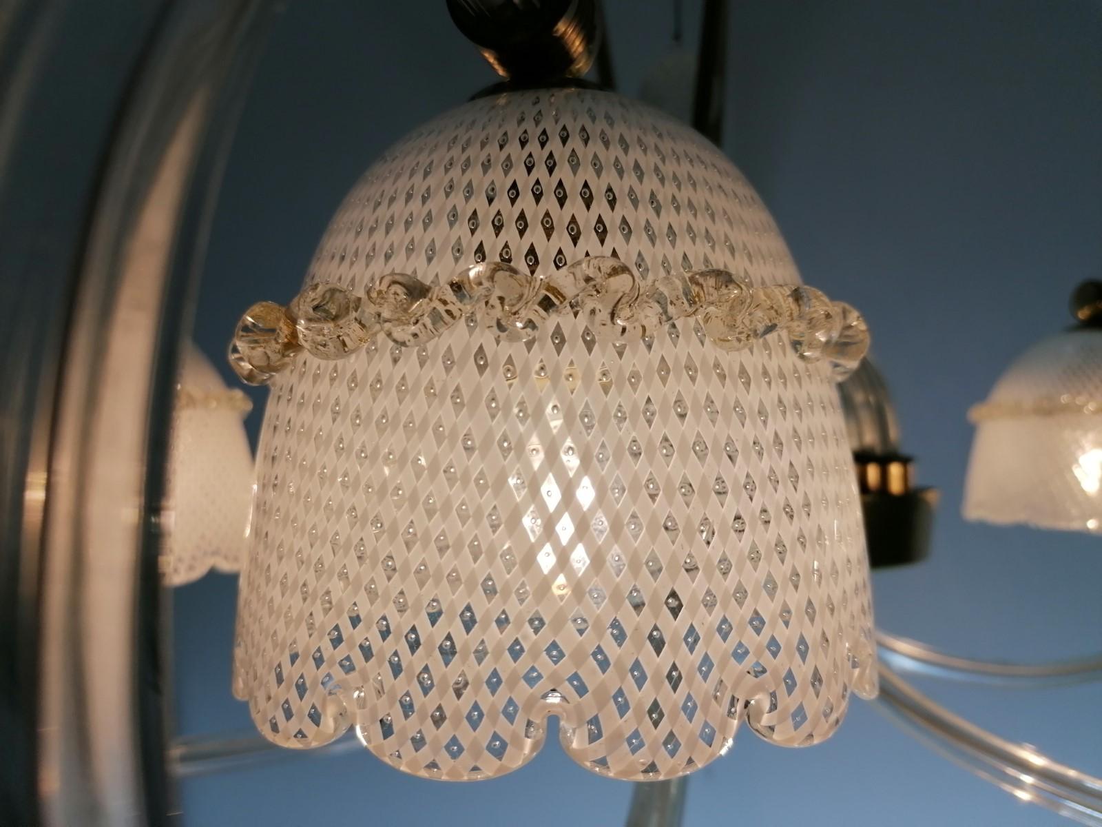 Paire de lustres Reticello de Barovier & Toso. Murano, 1940 en vente 1