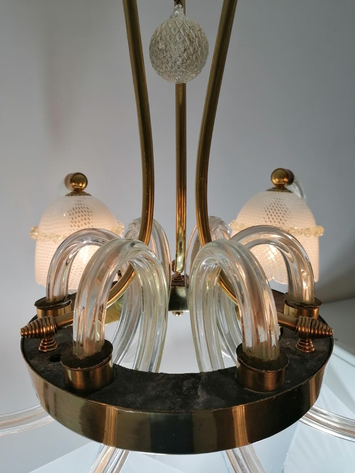 Paire de lustres Reticello de Barovier & Toso. Murano, 1940 en vente 2