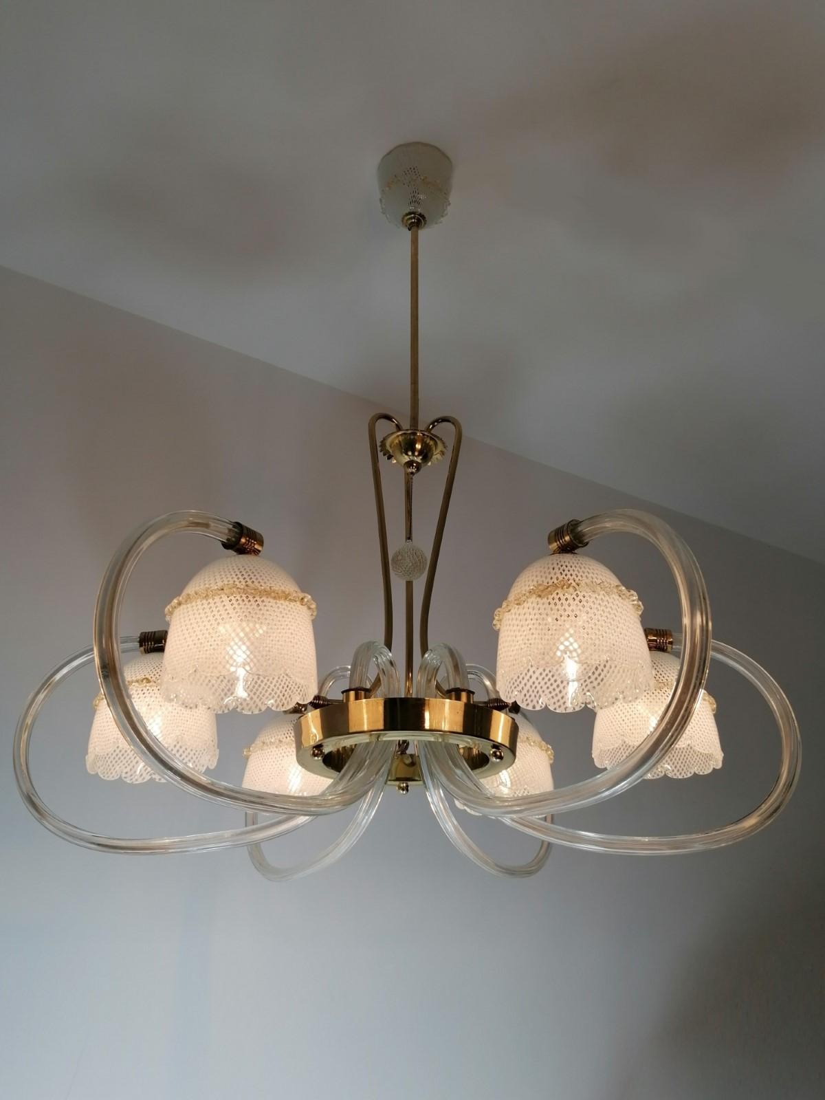 Paire de lustres Reticello de Barovier & Toso. Murano, 1940 en vente 3