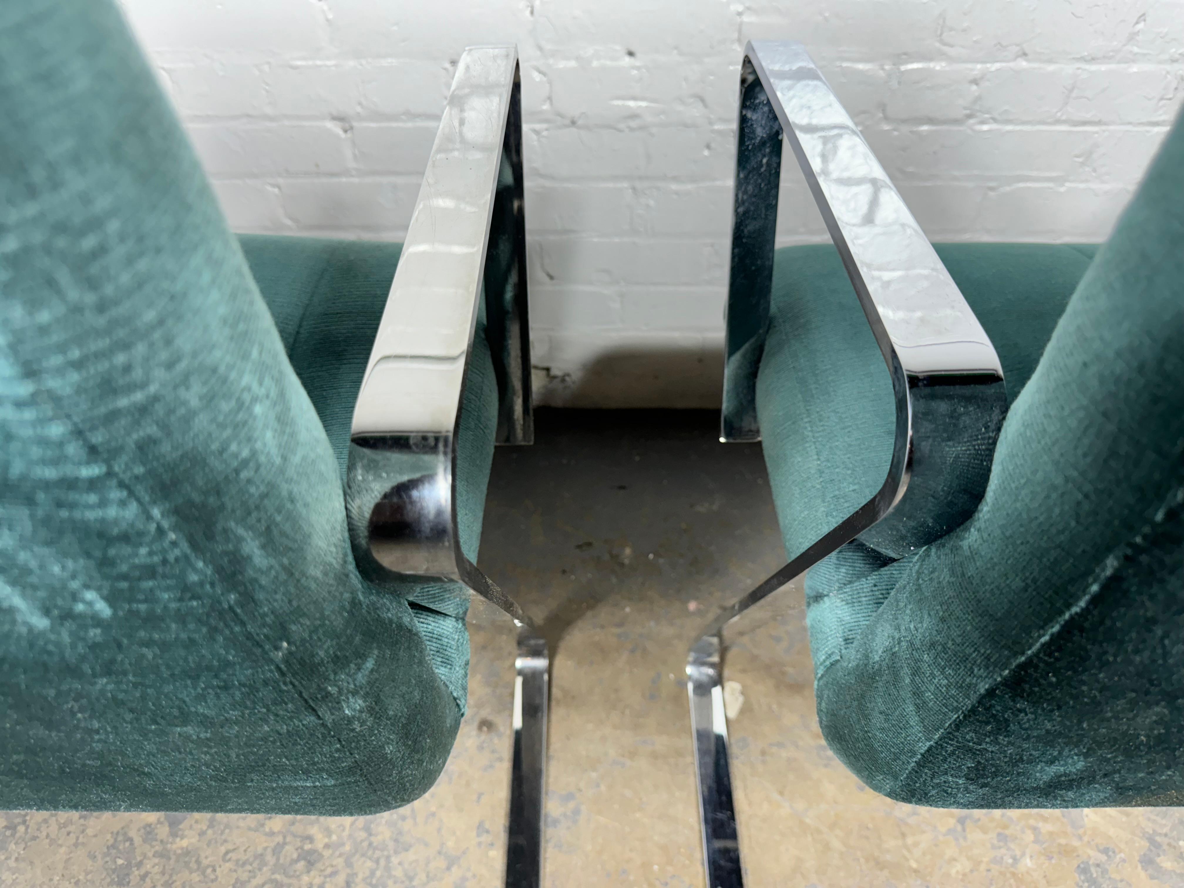 American Pair Channeled & Button Tufted Chrome Z-Frame Arm Chairs after Milo Baughman For Sale