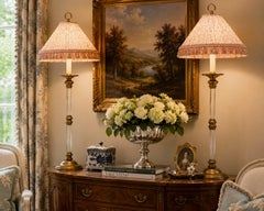 Pair - Chapman Brass & Glass Neoclassical Candlestick Table Lamps with Shades