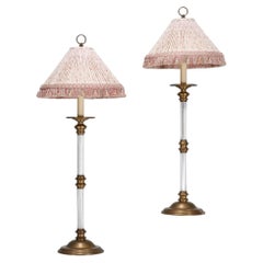 Pair - Chapman Brass & Glass Neoclassical Candlestick Table Lamps with Shades