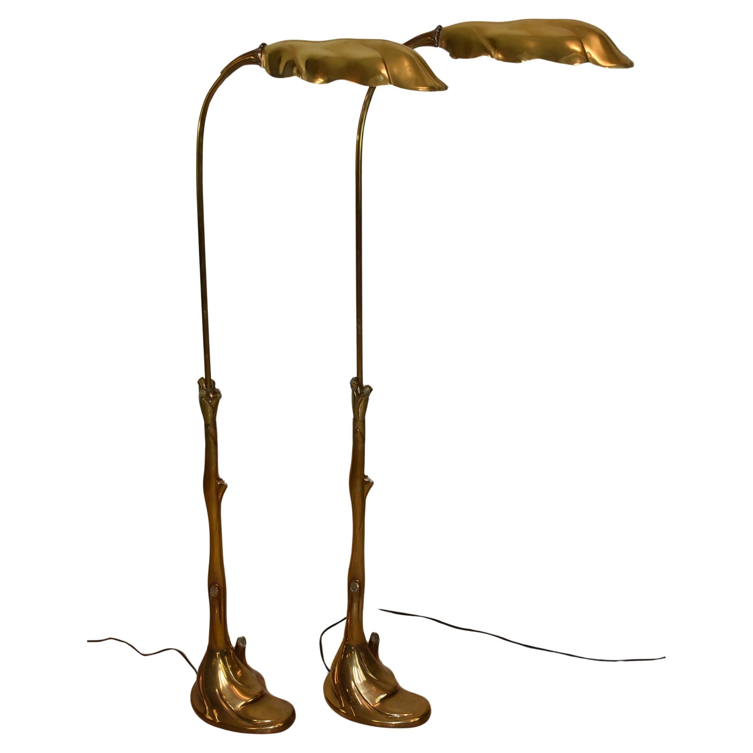 Coppia di lampade da terra regolabili Chapman Brass Palm Tree Faux Boi in vendita